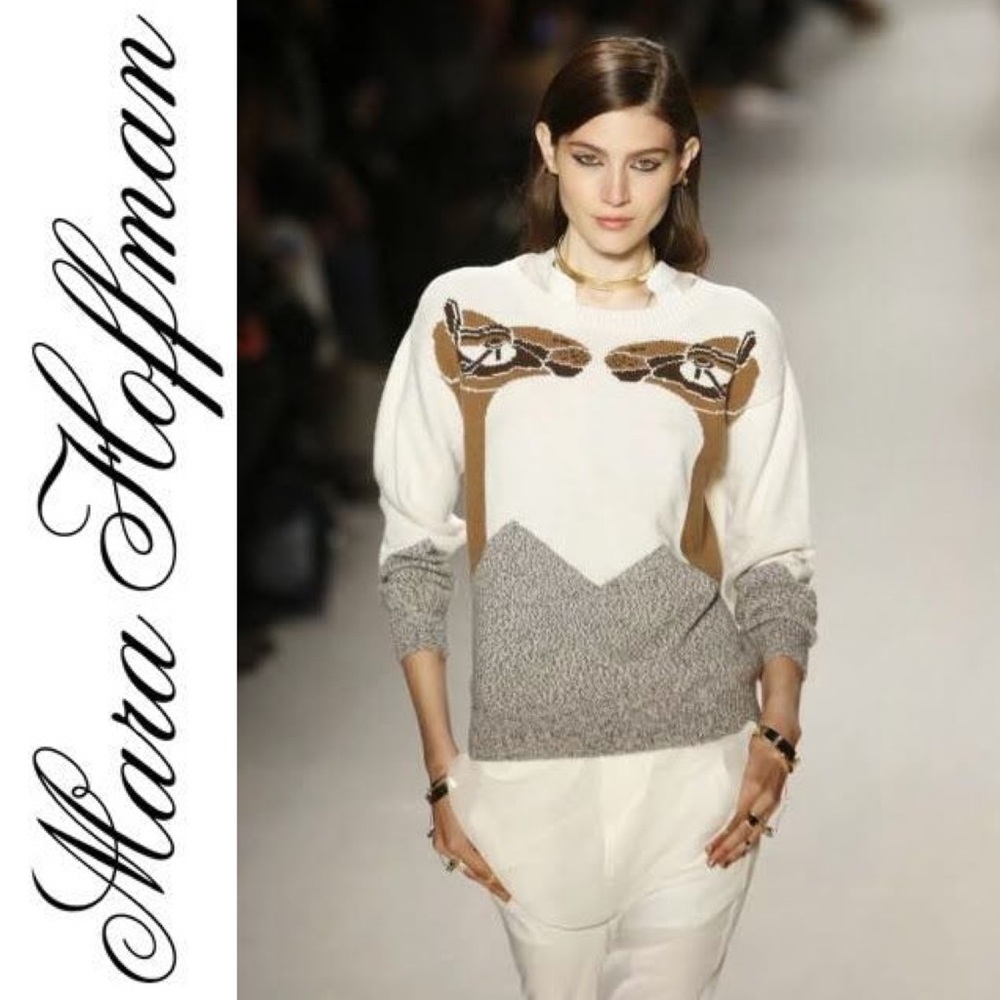Mara Hoffman Runway Mirrored Camel Head Crewneck Alpaca Blend Sweater XS Rare - Picture 1 of 16